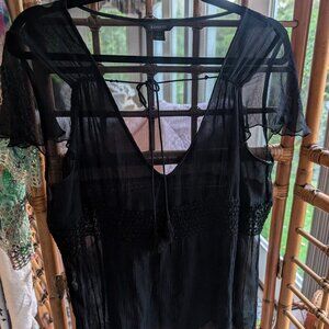 Vintage sheer black short sleeve blouse L/XL